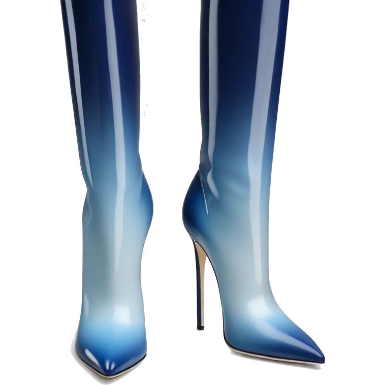 Realistic isolated top view of a pair of navy blue to pastel blue ombre Jimmy Choo stiletto heel ankle bootie boots. emoji