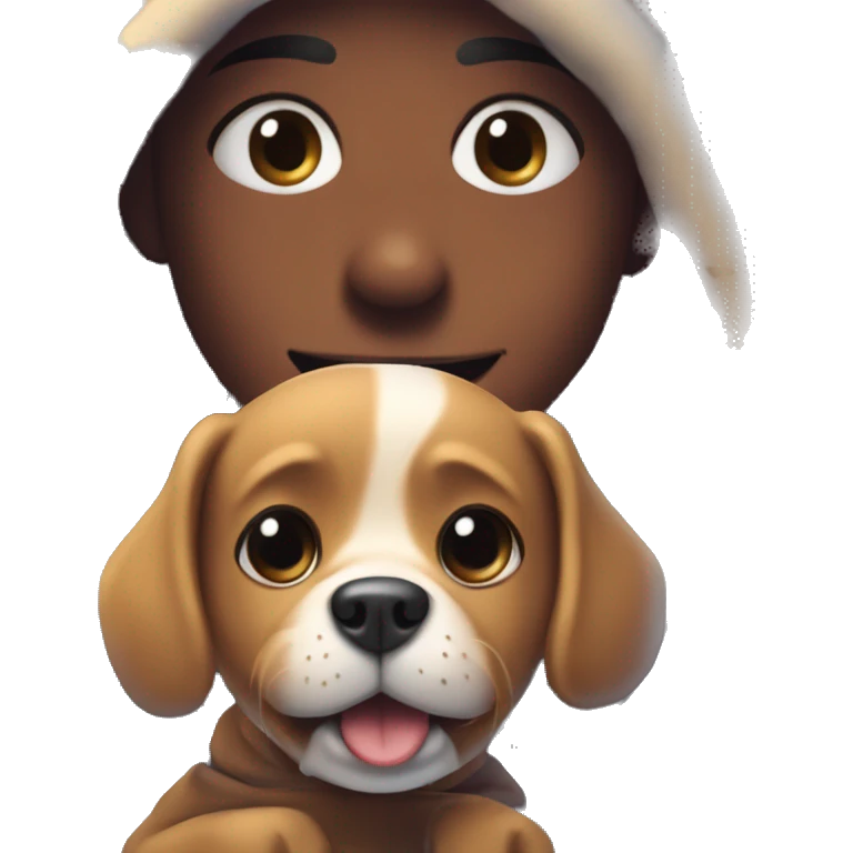 A little dog named Charlie and his owner named Habibi Ale, happy in the cold morning  emoji
