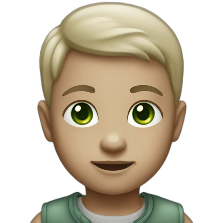 WhatsApp infant emoji with grey skin and green eyes and no hairs emoji