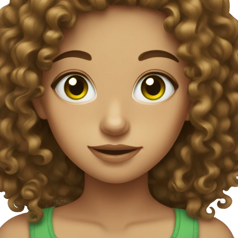 Girl with brown curly hair and green eyes emoji