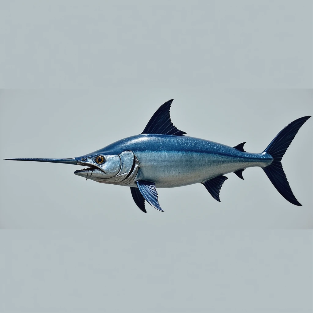 realistic swordfish with detailed fins and long bill, blue and silver colors emoji