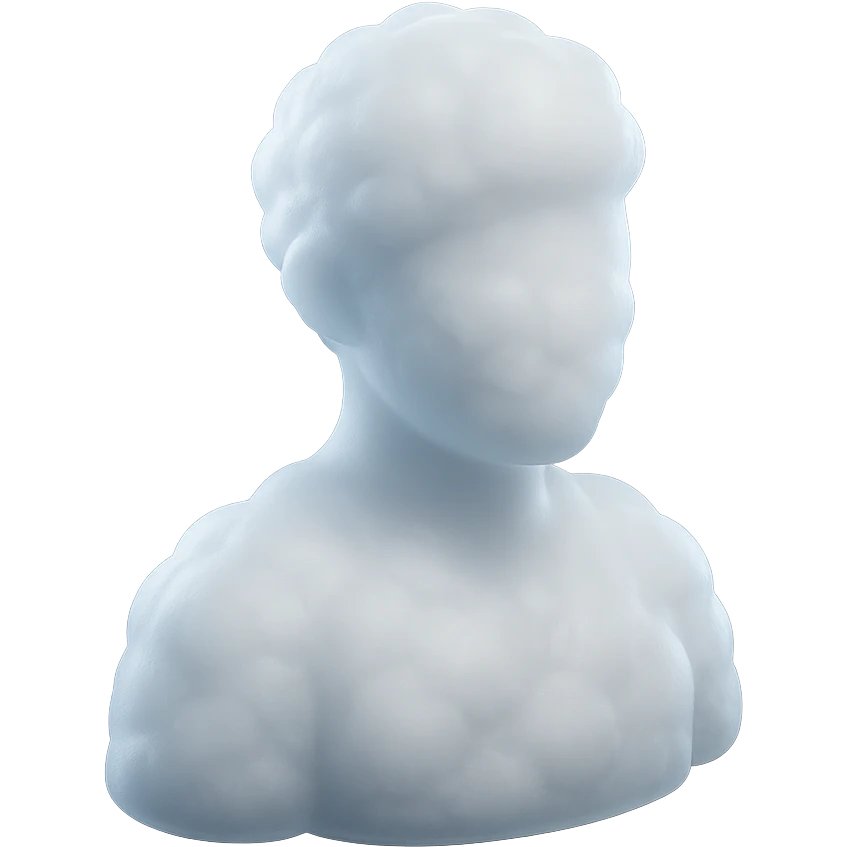 A person from the shoulders up, entirely composed of fluffy white convex clouds emoji