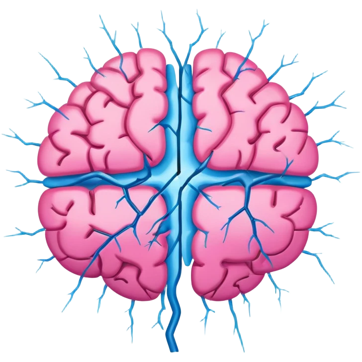 Brain split into two with a crack or split to show non determinism or split brain problem. One half should be pink and the other should be blue emoji