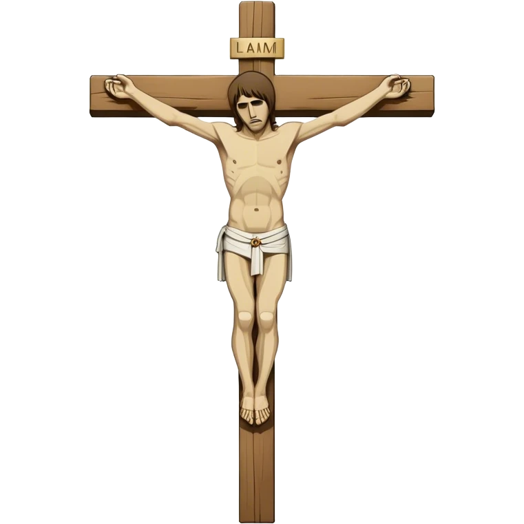 Crucified Liam Gallagher in the style of Jesus full body on cross emoji