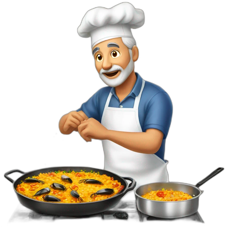 hombre de 65 años moreno cocinando paella emoji