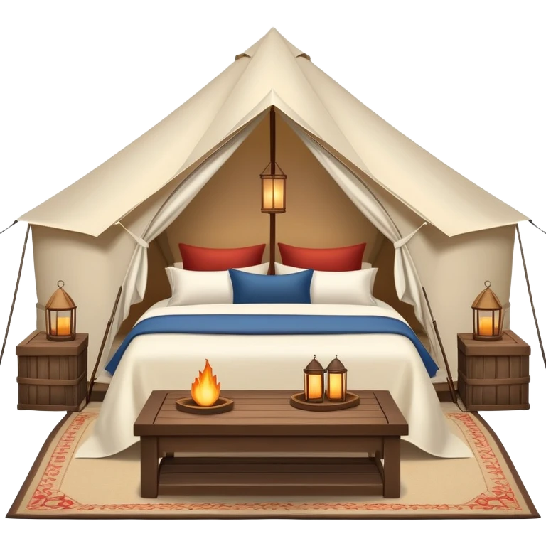 luxury glamping tent with elegant furniture and decorations emoji