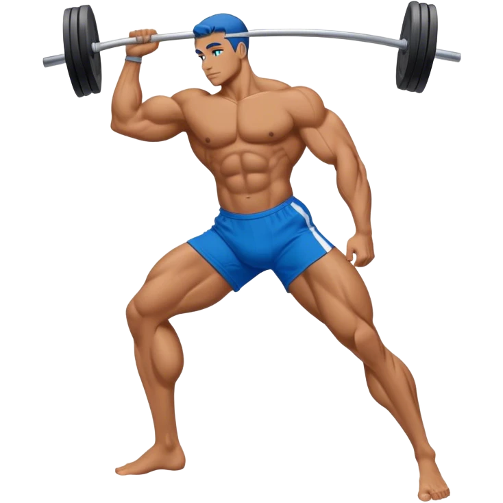 side-view of bodybuilder with blue shorts glute-bridges emoji