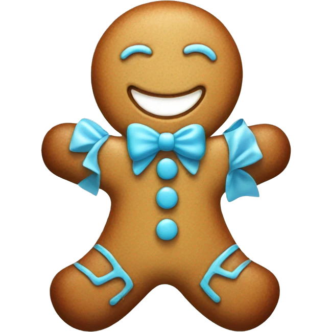 Happy Gingerbread man with light blue bow  emoji