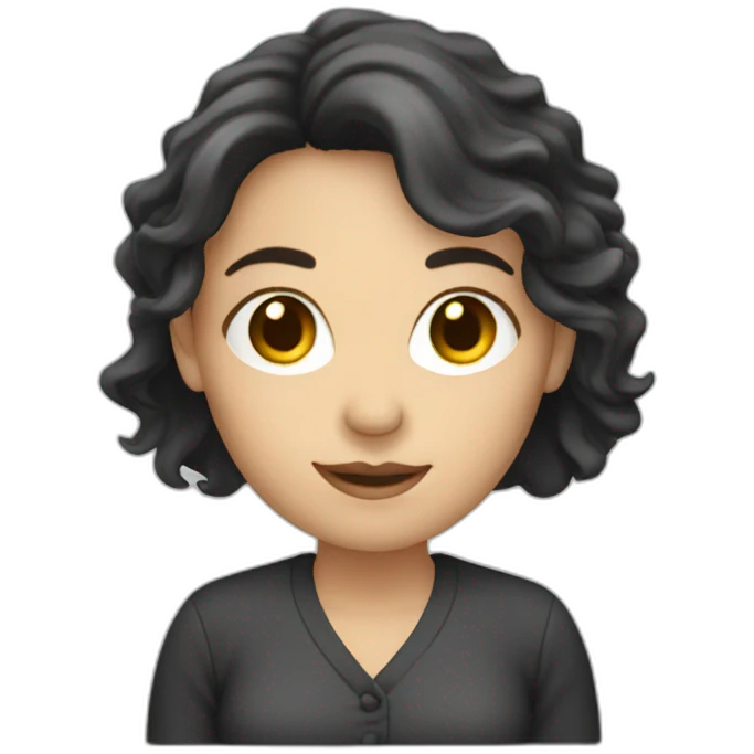 white woman dark hair presenting a slide emoji