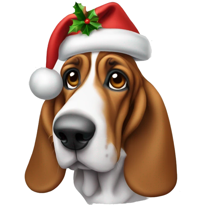 Basset hound with Christmas hat emoji