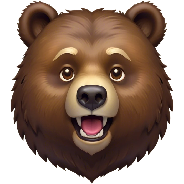 Cinematic Comical Grizzly Bear Portrait Emoji, Head tilted dramatically with an exaggeratedly amused expression, featuring a striking, rugged deep brown fur with bold fur texture, wide, expressive eyes filled with playful disbelief, Simplified yet hilariously expressive features, highly detailed, glowing with a slightly sassy glow, high shine, dramatic yet playful, stylized with an air of cheeky wilderness mischief, bright and endearing, soft glowing outline, capturing the essence of a spirited and over-the-top grizzly, so meme-worthy it feels like it could roar its way into internet fame instantly! emoji