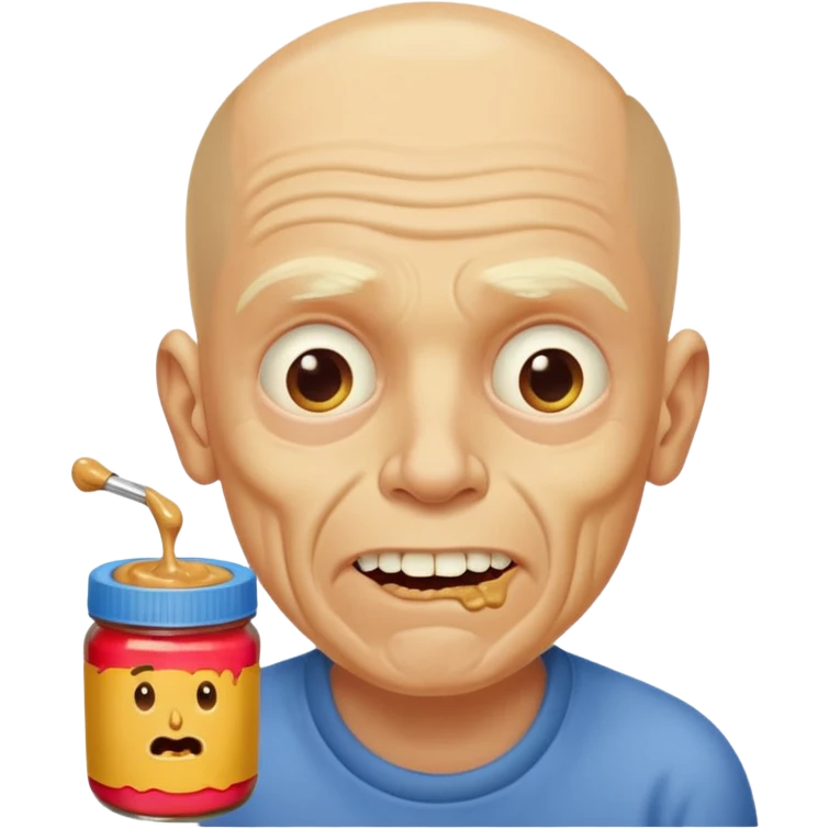White man, barely any hair, lots and lots of wrinkles, bad yellow teeth, and peanut butter. Cerebral palsy emoji