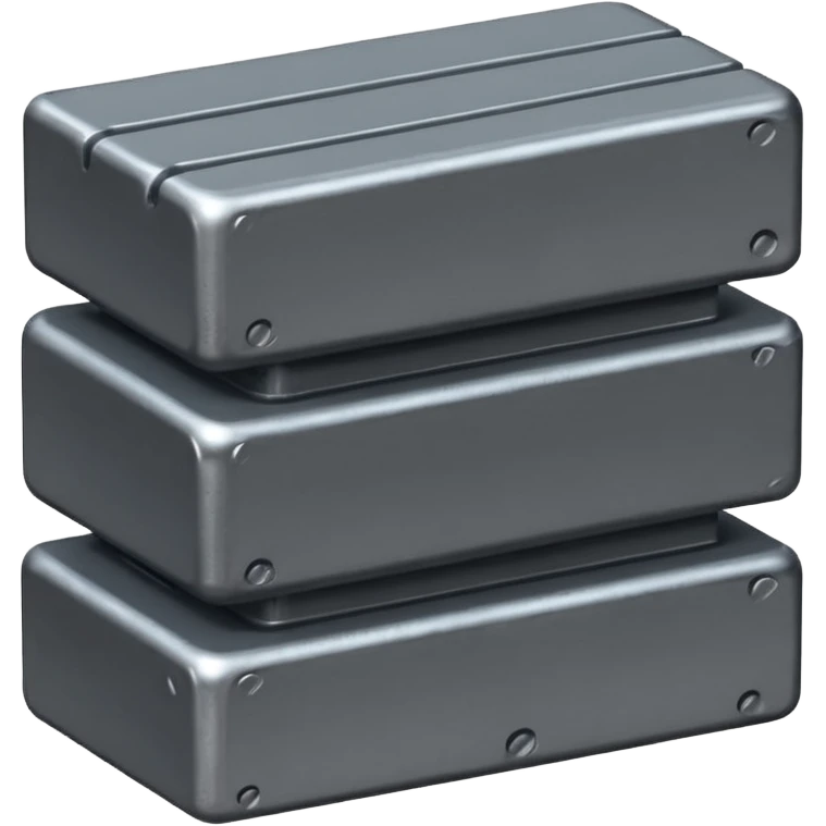 three iron gray blocks, two stacked with one on top, slightly elongated to show length emoji