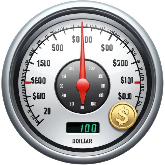 speedometer with a dollar coin in the center emoji