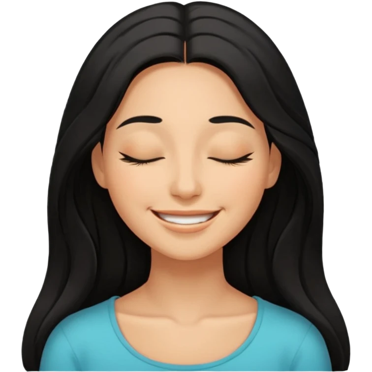 a happy woman smile, close eyes with long black hair emoji