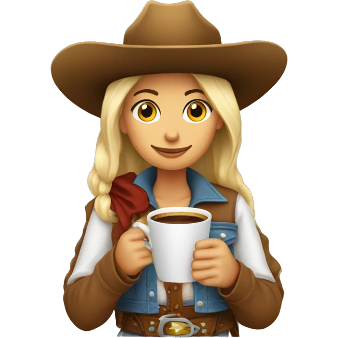 Cozy cowgirl wearing a cowboy hat sipping coffee emoji