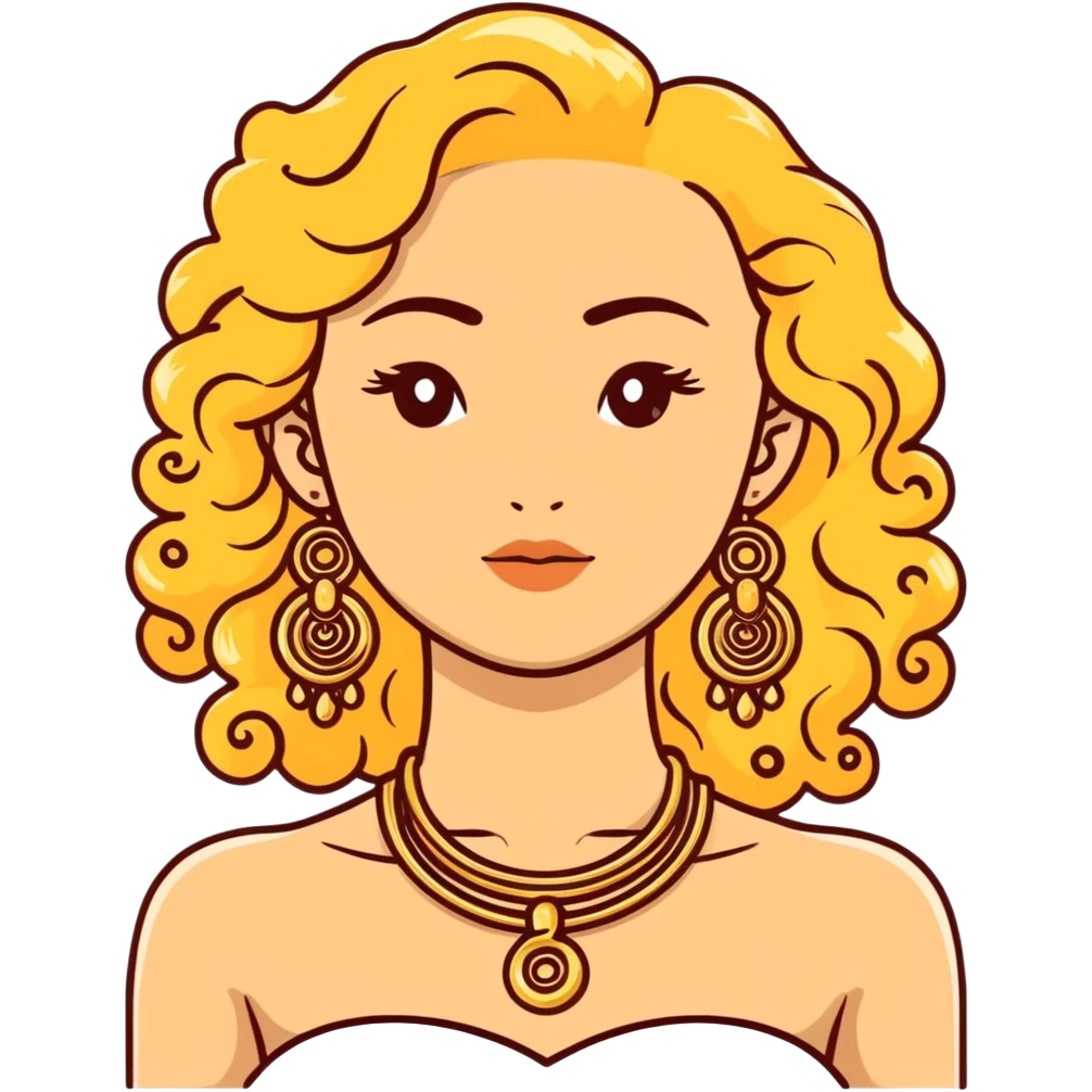 attractive Greek woman with long curly hair and light skin wearing gold Greek jewelry emoji