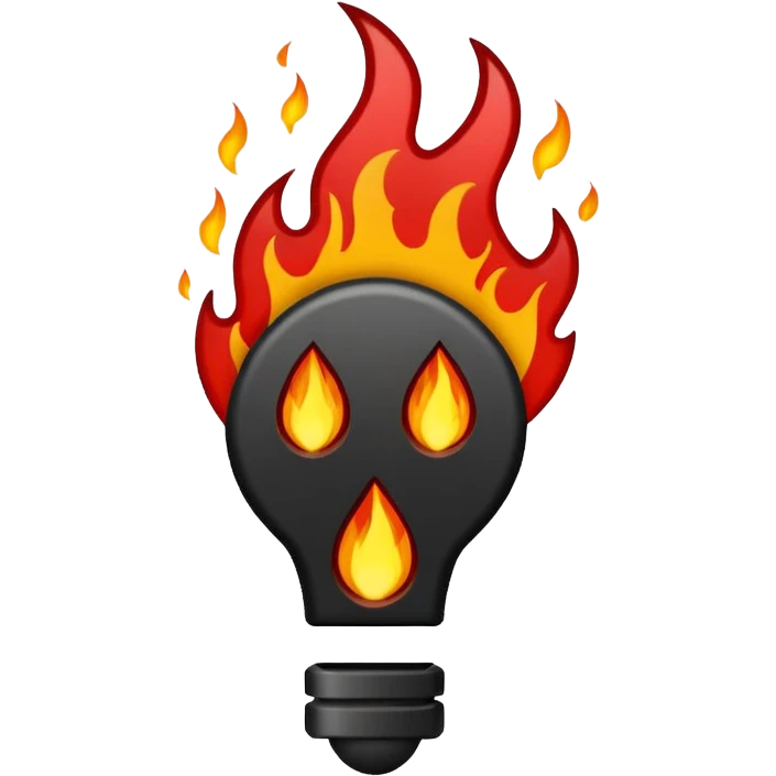 Minimalist emoji-style sticker of a bold exclamation mark surrounded by small flames or cracks. Black and dull red color palette, no outline.
 emoji