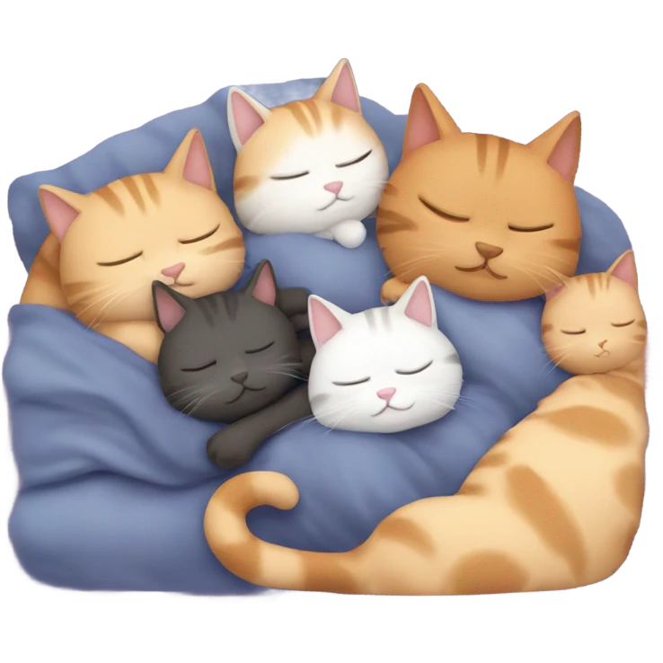 4 cats sleeping with human emoji