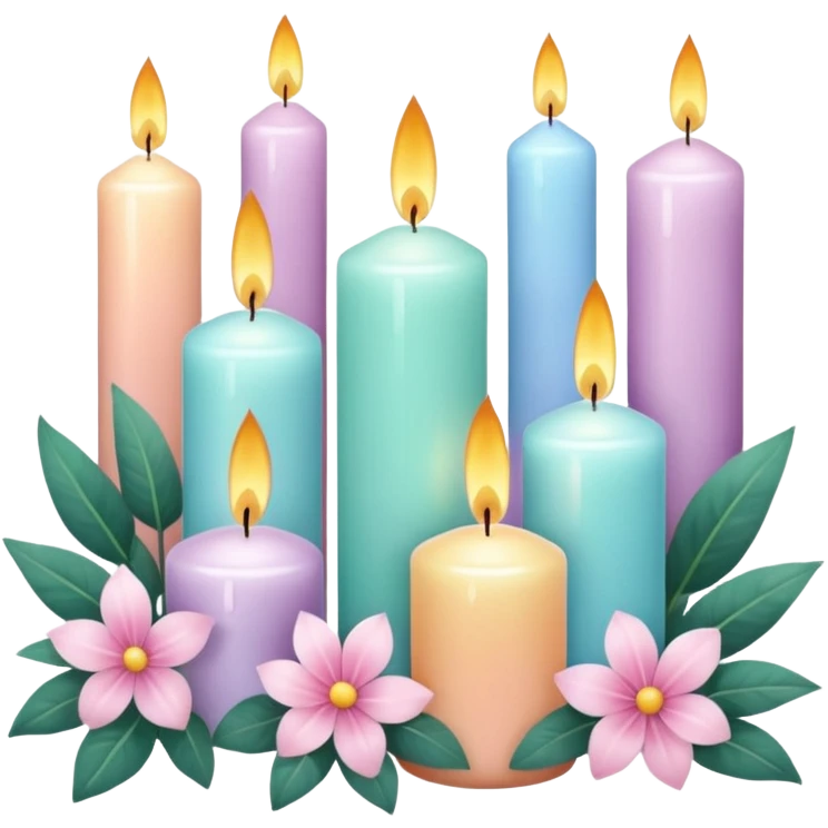 Aesthetic scenic romantic pastels beautiful gorgeous holy divine spiritual pretty elegant sparkly shiny scene of Candles, flowers, plants leaves, scenic aesthetic scenery emoji