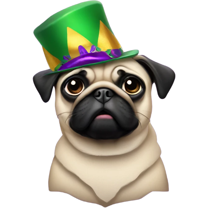 Pug with Mardi Gras hat emoji
