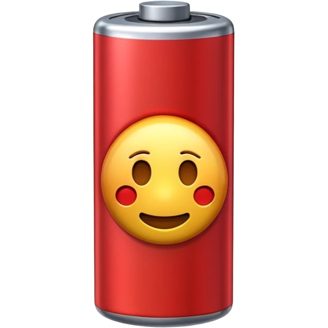 minimal iPhone style emoji of a nearly depleted battery with a red warning bar and shiny 3D effect emoji
