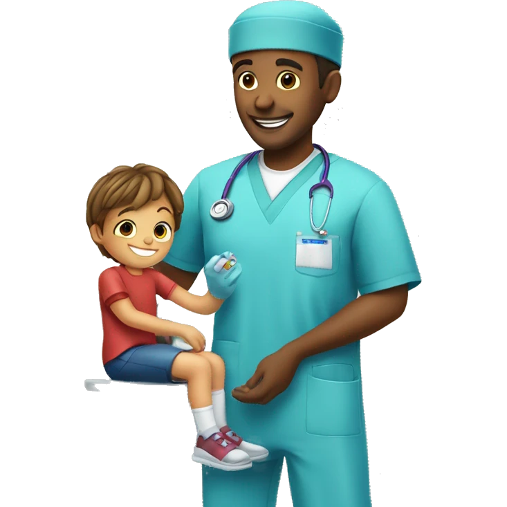 "Emoji of a male nurse in scrubs giving a vaccine to a smiling 4-year-old child" emoji