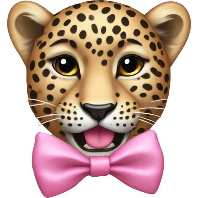 face of a leopard with a pink bow emoji