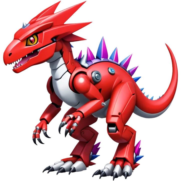 Spiky Cool Edgy Futuristic shiny colorful Digimon-Fakemon-Guilmon-Velociraptor-Mecha full body  emoji