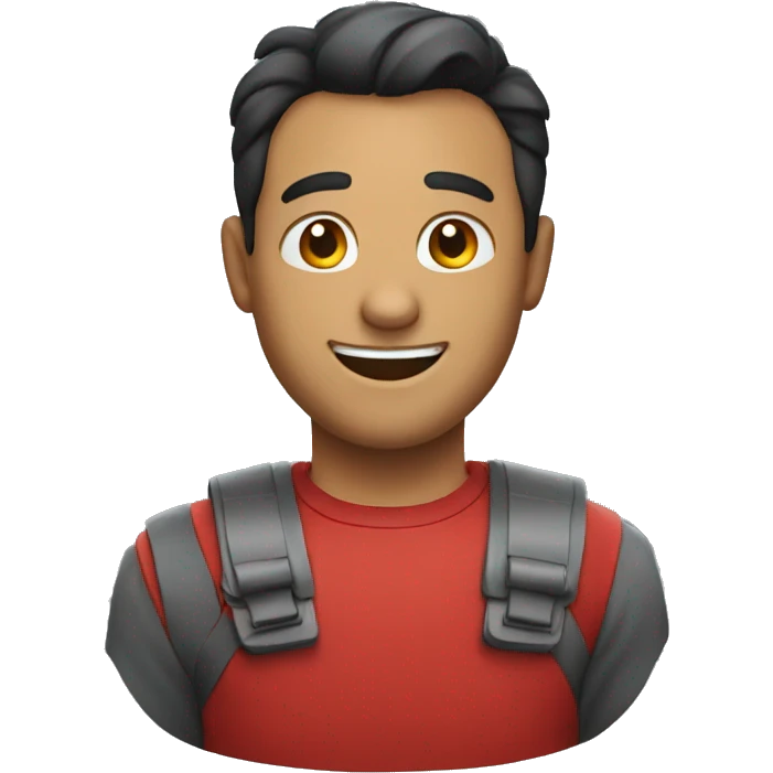 I want an emoji of a man in a red shirt with a happy look and smile emoji