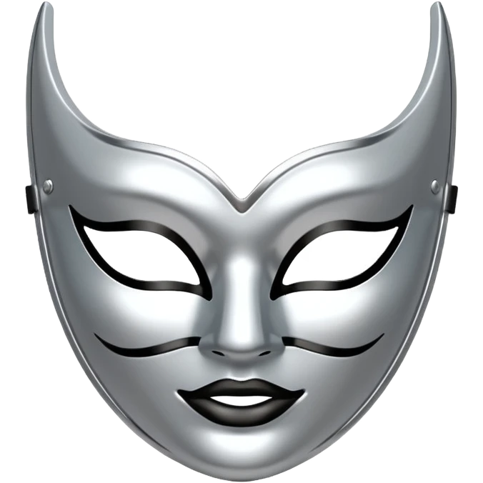 A sleek masquerade mask emoji made of polished silver chrome, smooth sensual curves, reflective metallic surface, mysterious sexy luxury vibe, minimal iOS emoji style, centered, clean white background emoji