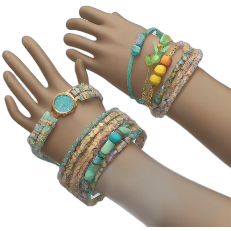 manikin hand with a stack of bracelets on wrist emoji