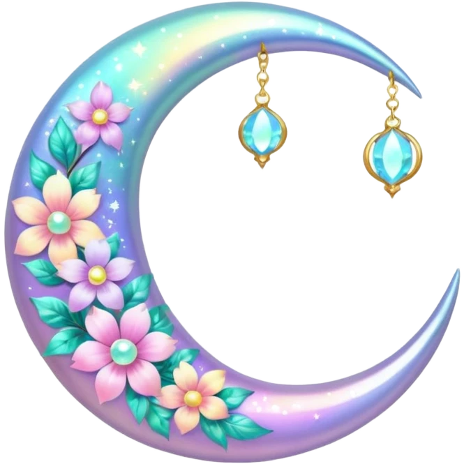 glossy Pastel iridescent floral shiny crystal crescent damask moon emoji