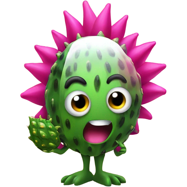 3D elegant Pitahaya with large shiny eyes 👀 Pitahaya hand holds the mirror with its reflection 🪞 emoji