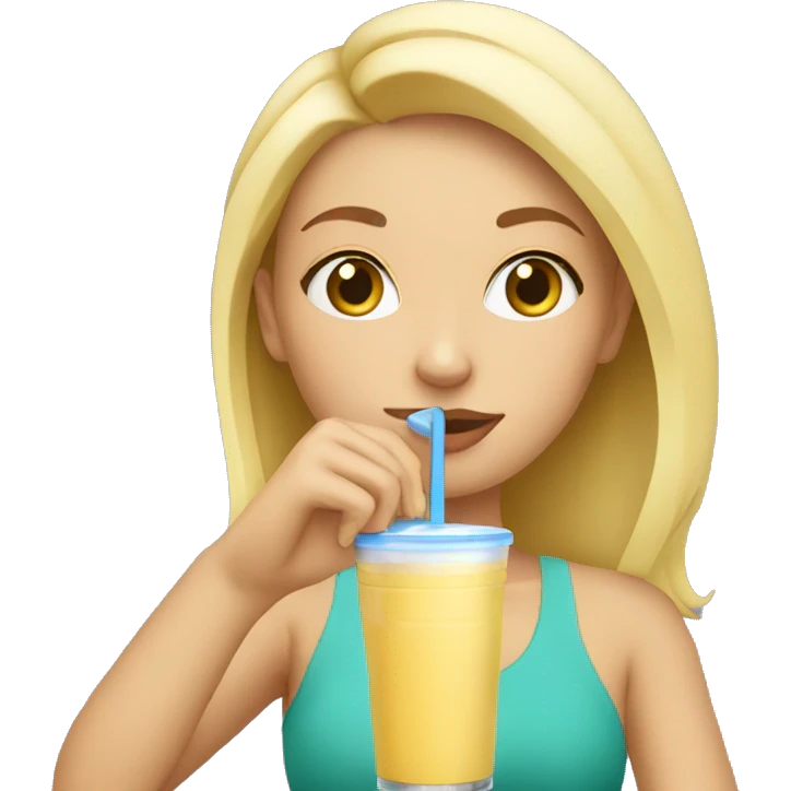 blonde girl drinking smoothie emoji