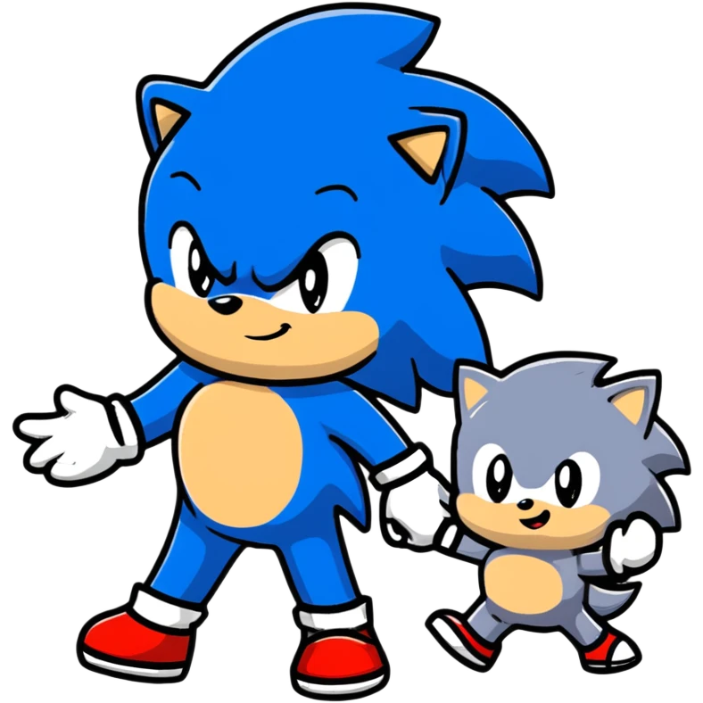 Sonic the Hedgehog, baby Sonic, and Silver the Hedgehog holding hands together emoji
