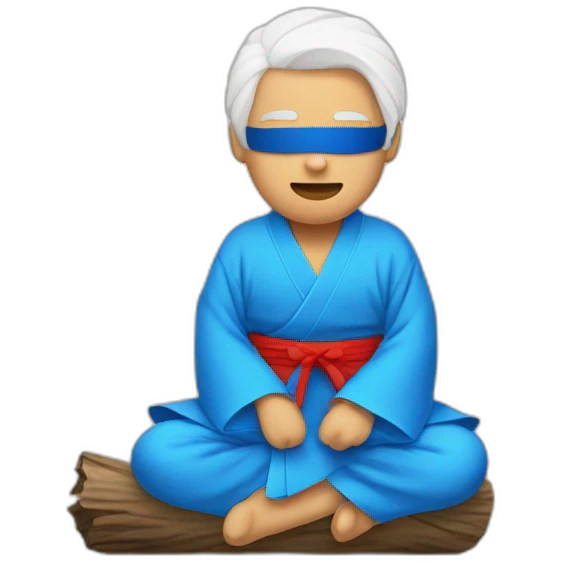 blindfolded man sitting on a log with white hair and blue kimono emoji