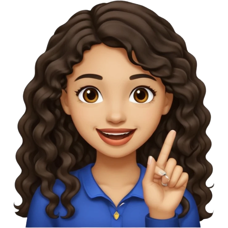 a light skin girl w black slight brown really tall wavy hair biting one fingering and smiling (in a flirty way) with big brown pretty eyes emoji