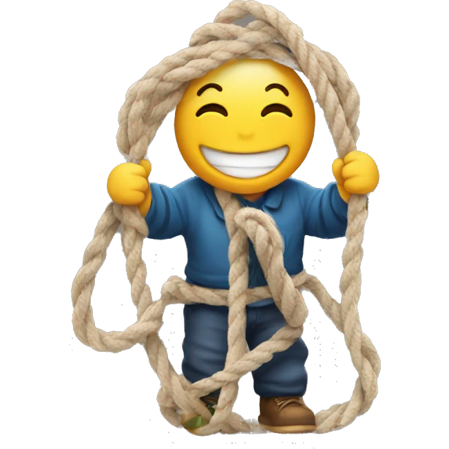 Emoji smiling holding rope emoji