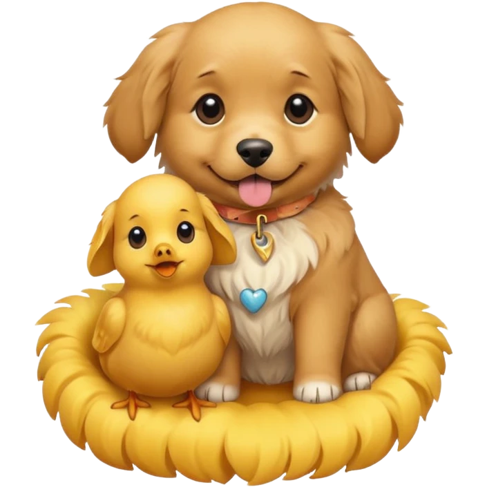 Un perrito con un pollito arriba emoji