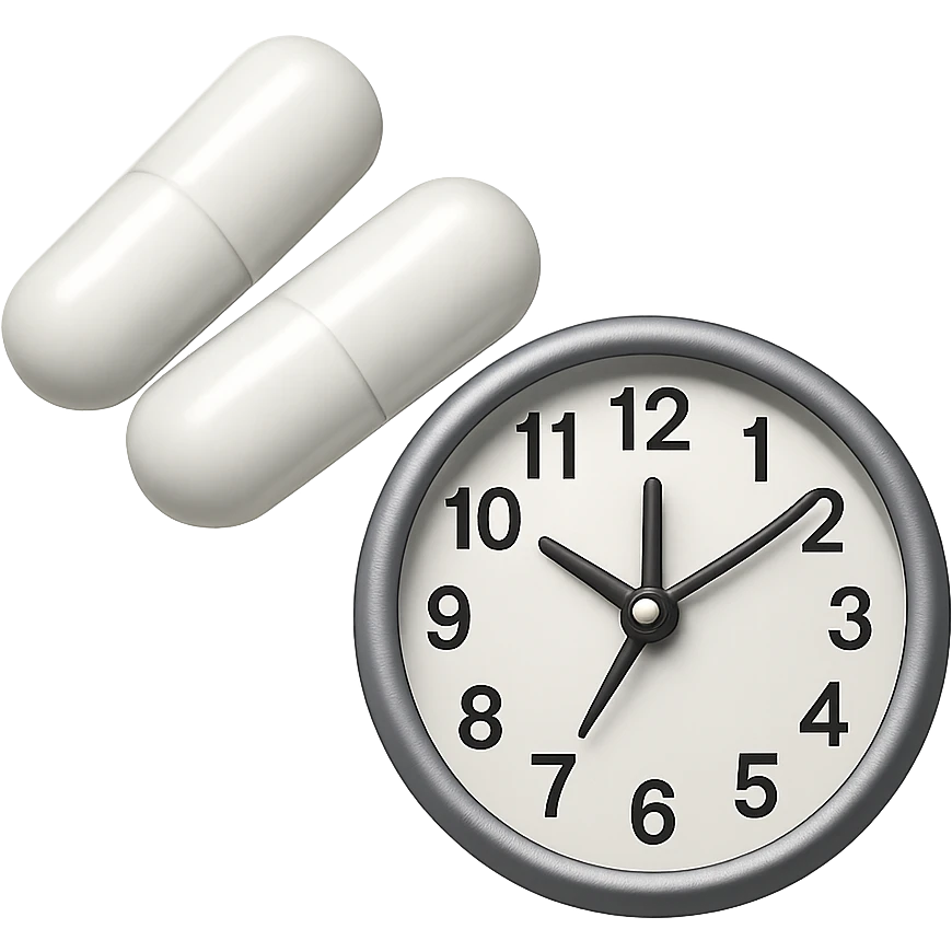 DUE BOCCETTE DI INTEGRATORI BIANCHE FLUTTUANO IN ARIA INSIEME AD UN OROLOGIO DA MURO IN STILE EMOJI IPHONE, IPERREALISTICA 4K emoji