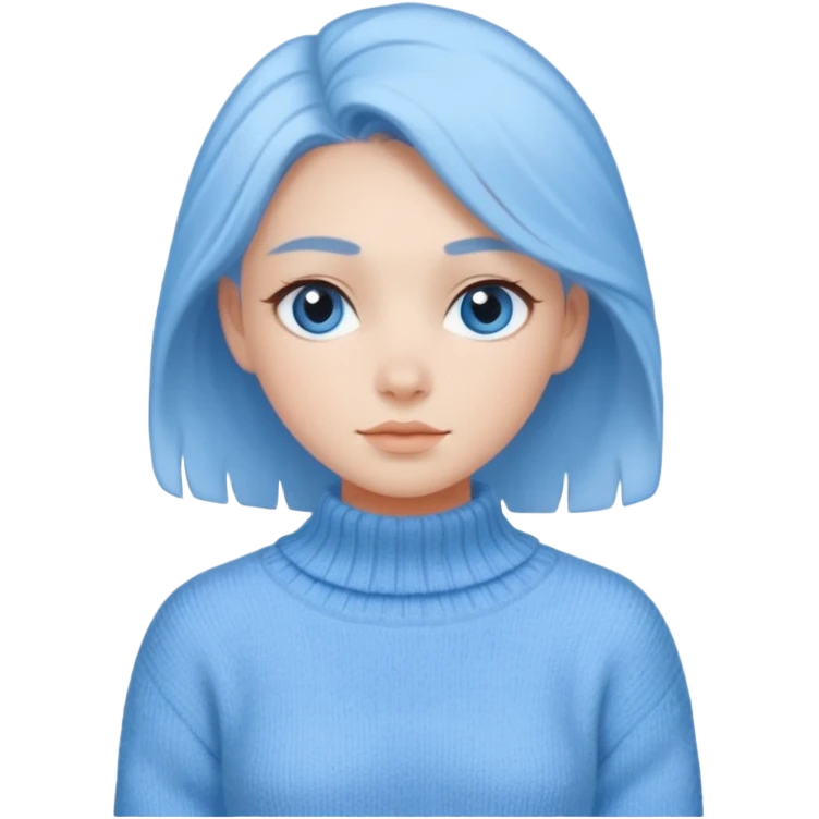 sky-blue Girl's wool sweater with light fabric folds and soft shading, casual style, Knitten.only wool sweater. emoji