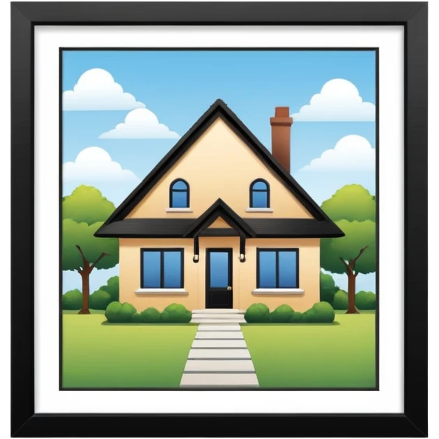 skeuomorphism style, house for sale, emphasis on For Sale sign, For Sale sign needs to be readable in 36 x36 pixels  emoji