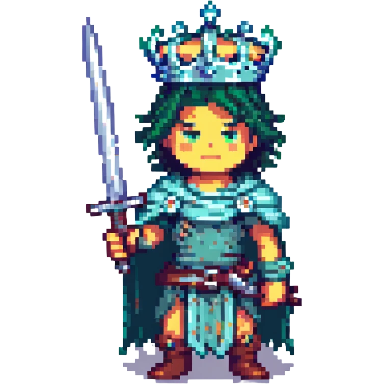 The Ruined King from League of Legends, pixel art, dramatic pose, crown and sword visible, no text, emoji or icon style emoji