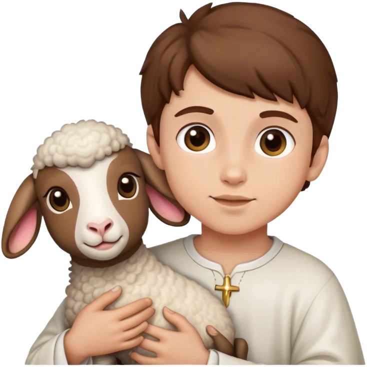 holy boy with brown hair and lamb emoji