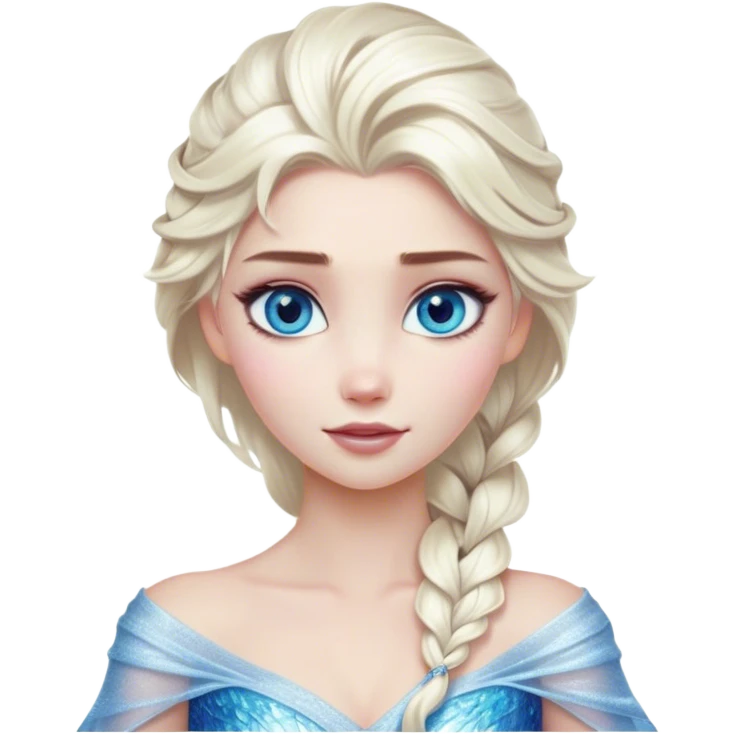 Cinematic Realistic Elsa Portrait, depicted with lifelike skin texture, soft natural lighting, and intricately detailed platinum blonde hair styled elegantly. Her striking, expressive blue eyes exude confidence and grace, complemented by a serene and regal expression. She is dressed in her signature icy attire, with shimmering fabric textures and delicate folds that catch the light beautifully. The portrait features a soft, enchanting glow with a cool, radiant finish, capturing the essence of timeless elegance in a realistic and painterly style, evoking a sense of depth and authenticity. emoji