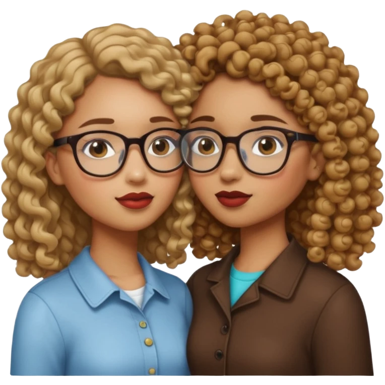 a light skin with straight hair and glasses and a light brown skin girl with curly hair kissing eschother emoji