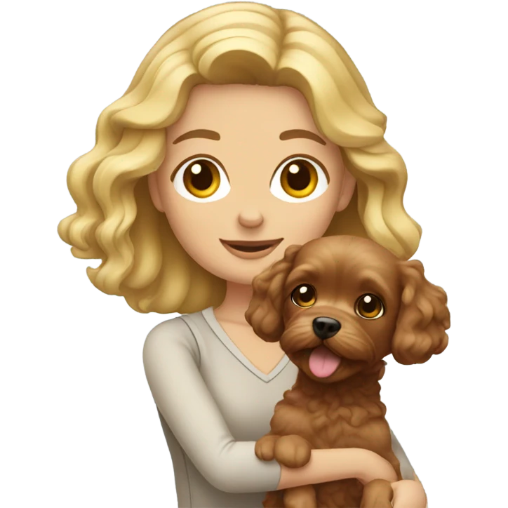 Blonde girl holding brown cavapoo emoji