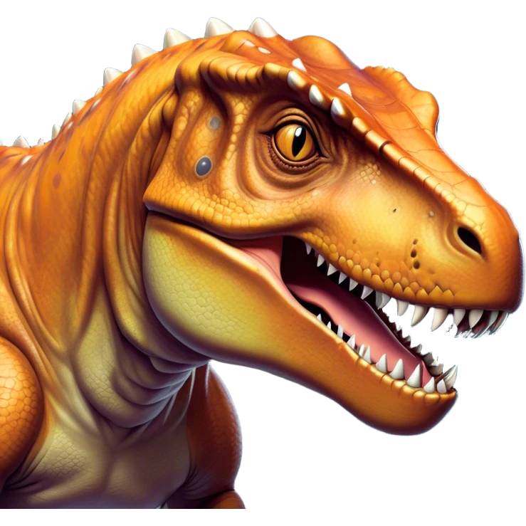 Beautiful and Majestic T-rex Portrait Emoji, Head and body resting peacefully with a serene, confident expression, showcasing its colossal, muscular form and a subtle, regal glint in its eyes, Simplified yet exquisitely endearing features, highly detailed, glowing with a soft, drowsy prehistoric light, high shine, relaxed and utterly majestic, stylized with an air of ancient splendor, soft glowing outline, capturing the essence of a beautiful and majestic T-rex that feels destined to become the next viral icon of awe-inspiring dinosaur beauty! emoji