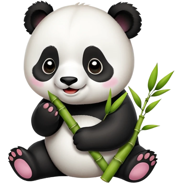 Chengdu Giant Panda Research Base with cute panda, simplified emoji style with bold outlines and bright colors, cartoon style panda with bamboo emoji